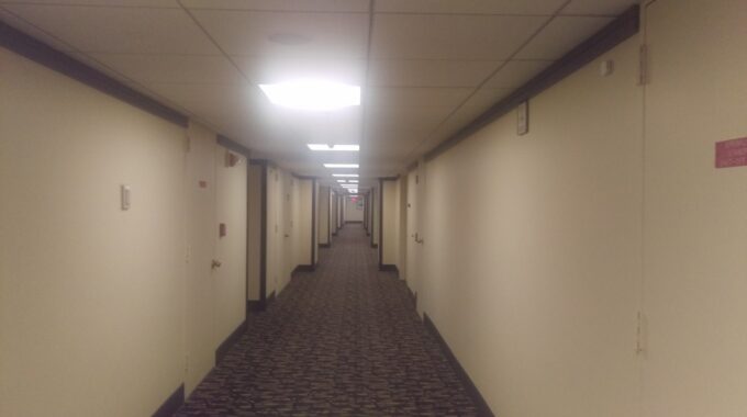 A hallway in a building.